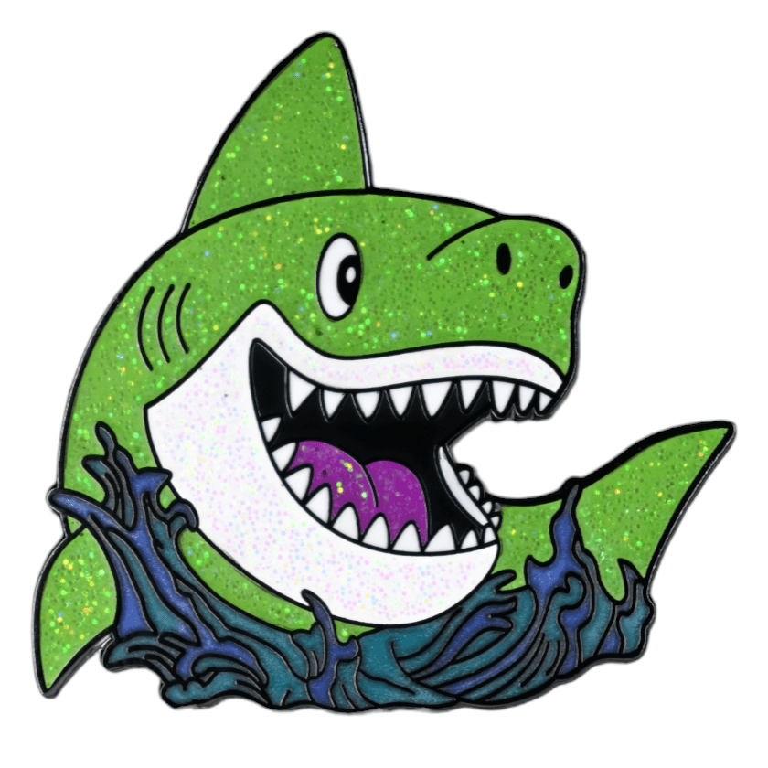 Arcadia Collectibles Bump-N-Bite Retailer Exclusive Green Glitter Shark Enamel Pin - LE 30