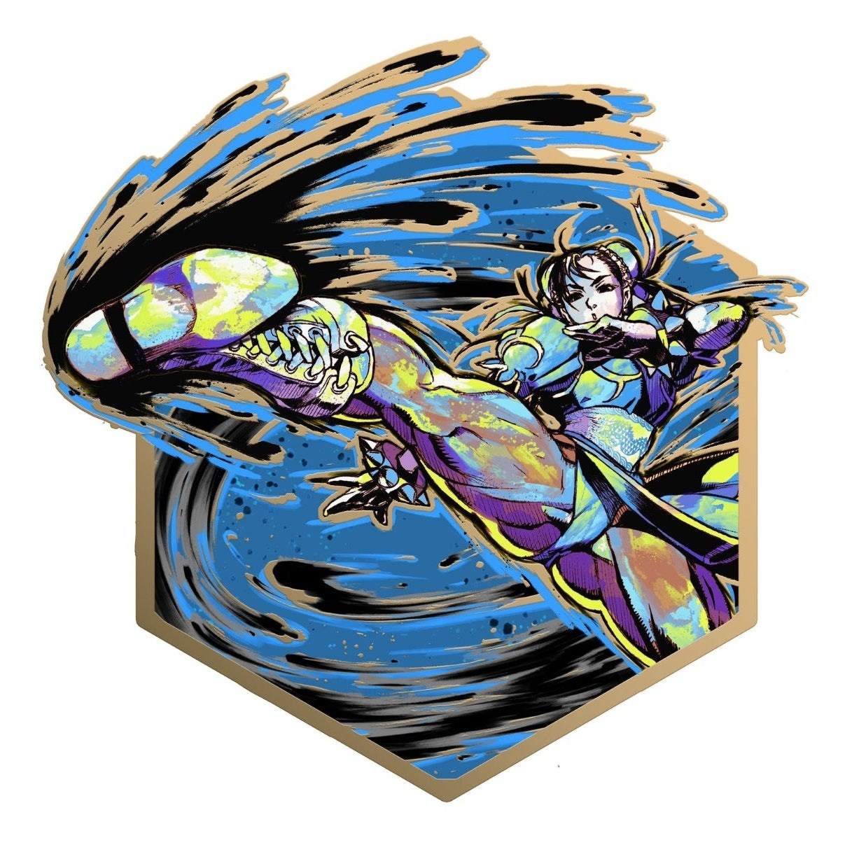 Zen Monkey Studios Chun-Li Limited Edition Blue Outfit LE 500 Painterly Pin with a 1 out of 3 chance at the Pink Outfit LE 250 Chase + Bump-N-Bite Exclusive Series #4 Player 1 LE 50 Logo Pin